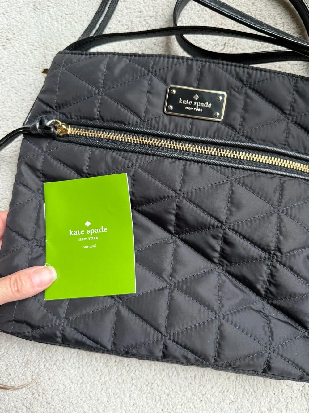 Kate Spade New York Black Quilted Nylon Crossbody Shoulder Bag Gold Tone